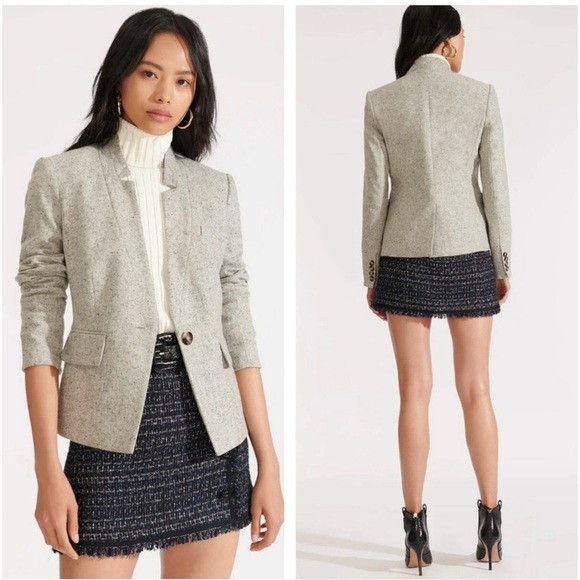 Veronica Beard Farley Wool Tweed Gray Blazer Dickey Jacket Upcollar Size 0 Coat - Picture 2 of 7